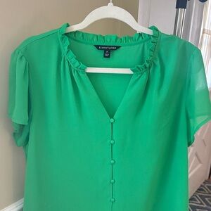 41 Hawthorn Bright Green Ruffle Neck Short Sleeve Blouse